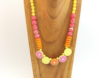 Bright colorful citrus beaded necklace