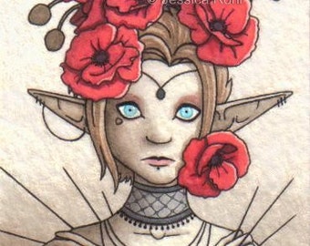 ACEO Fantasy Art Print- Needles - Limited Edition Print - Fantasy Elf Art