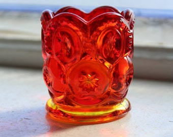 Vintage Amberina Glass Toothpick Holder Red Moon and Star Pattern