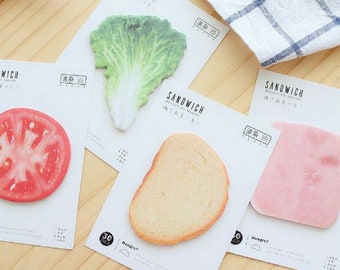 Tasty Sandwich Sticky Notes ~ Self Adhesive Memo Pad, Notepad, Planner Notes, Stationery, Novelty Funny Notes, Lettuce Tomato Ham Bread Note