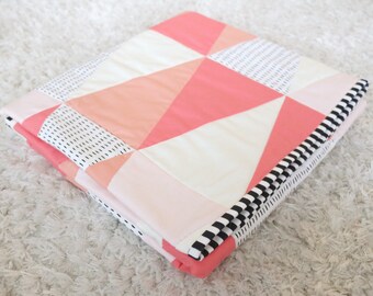 Modern Baby Quilt - Baby Quilt - Triangle Quilt - Triangle Baby Quilt- The "Hannah" - Coral Baby Quilt - Pink Baby Quilt - Baby Blanket