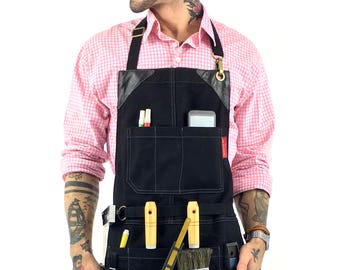 Tool Apron - Black Waxed Canvas - Black Leather