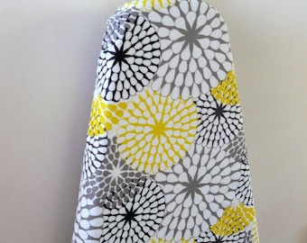 Ironing Board Cover - sunbursts in bright lemon yellow grey black and white