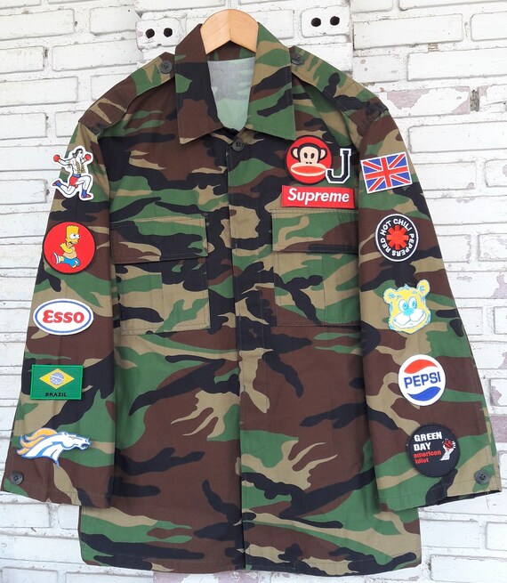 Patch Camo Jacket / Hand Reworked Vintage Military Camo Jacket
