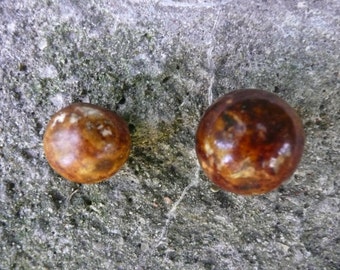 Antique Marbles - Bennington - Pair of Marbles - Clay Toy - Collector Marbles - Brown Clay Marbles - Toy Marbles - Games Toys