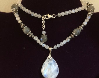Rainbow moonstone and labradorite necklace