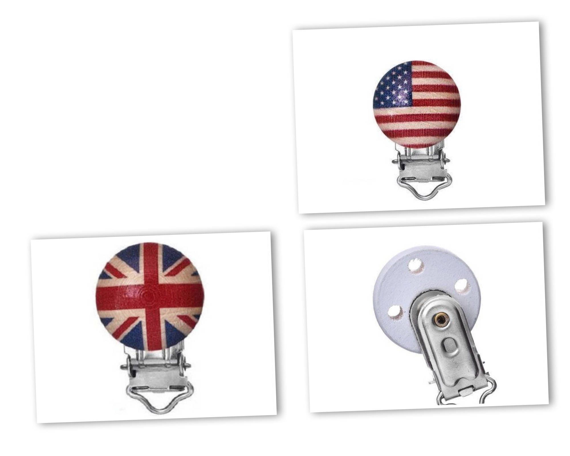 Nom Du Drapeau Américain En Anglais Attache-tétine en bois drapeau américain/anglais et vernis