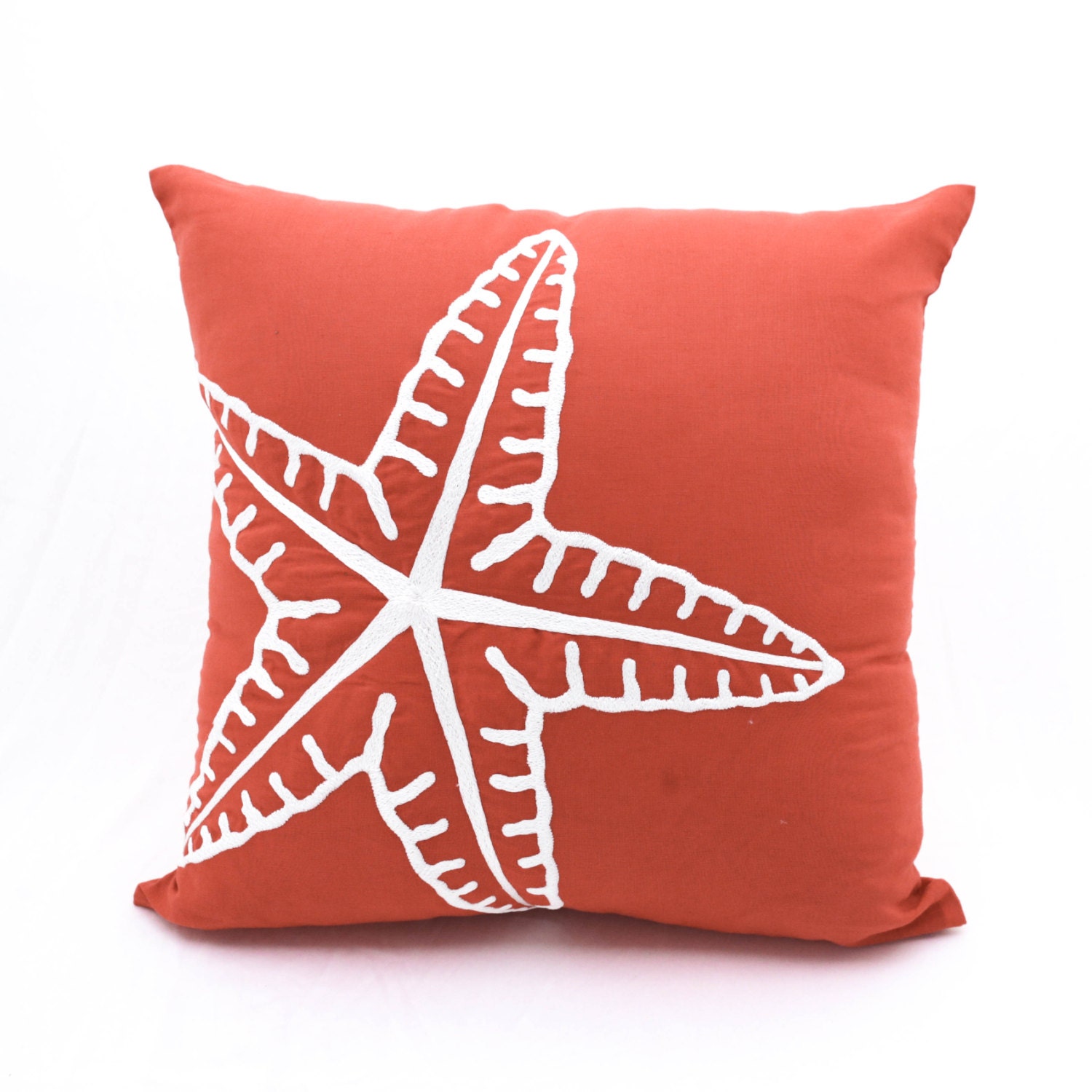 Starfish Pillow Cover Nautical Pillow Case Orange Linen