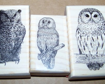 Lot of 3 Brand New Mounted Rubber Stamps - OWL OWLS