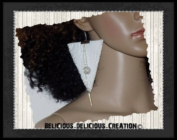 Original earrings! TRICROCO! White leatherette T 8.5 cm belicous delicious creation