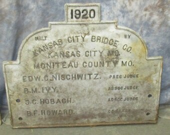 1920 Cast Iron Bridge Plaque Kansas City Bridge Moniteau Co MO Vintage Sign a, Advertising Plaque Cast Iron Plaque City Signs City Art