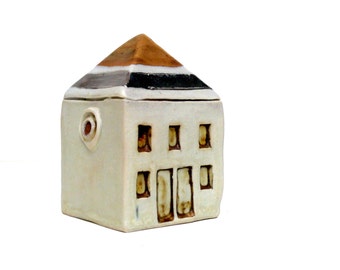 Miniature House , Fairy House , Tiny House Collecting , Architecture, Gold And Silver House, Neutral Decor , Townhouse