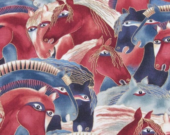 Two Pieces Laurel Burch Designed 2008 Imported Fabric 'Dancing Horses' Collection.