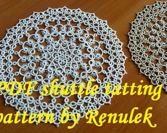 napkin MARTA. PDF Original Shuttle Tatting Pattern by Renulek Instant Digital Download. Tatting yourself gift. lace napkin