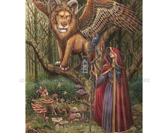 FANTASY ART, Pop Surrealism, Lowbrow, Sorceress, Lion-The Alliance Came Unlooked For-PRINT-12"x16"by Fian Arroyo-Unframed wall decor