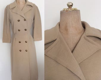 1960's Ribbed Polyester Cream Colored Wiggle Dress Size Medium Large by Maeberry Vintage