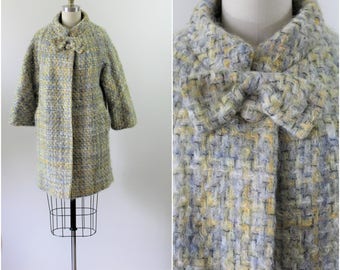 Vintage 50's LILLI ANN Woven Wool Mohair Tweed Wool Swing Evening Coat xs Small Excellent // Modern US 2-4