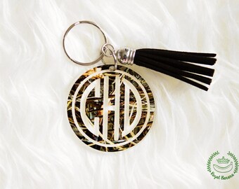 CAMO Monogrammed Keychain with Tassel - 2 inch - Camouflage