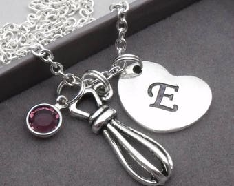 Whisk necklace with heart initial | whisk jewellery | baker's necklace | baker's gift | personalised baking jewellery