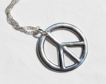 Large Sterling Silver Peace Sign Necklace