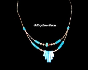 Silver Southwestern Necklace Faux Turquoise Silver Bead Cowgirl Necklace SWN146