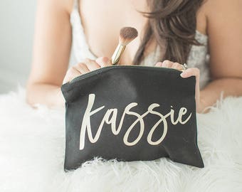 Bridesmaid Makeup Bag, Tote Bag, Cosmetic Bag, Rose Gold Bridesmaid Bag, Personalized Mrs Makeup Bag, Bridesmaid Gift, Personalized Pouch