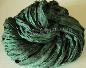 Medium Green Kale, Fair Trade, Per Yard Or Skein, Pure Sari Silk, Textile, Knitting Yarn, Yarn, Ribbon, Silk, Green, ArtWear Elements, 150