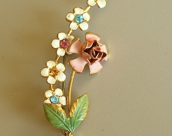 Flower Spray Brooch - Vintage Austrian Crystal - AZUB