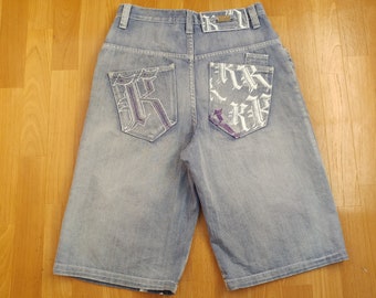 KARL KANI shorts, baggy Kani jeans denim shorts of 90s hip-hop clothing, old school, 1990s hip hop, gangsta rap vintage streetwear size W 30