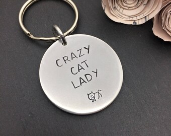Cat keyring, cat lover gift, cat keychain, hand stamped keyring, personalised gift, personalised keyring, christmas gift, gift for her