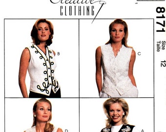 Vintage Princess Seam Lined Vest Sewing Pattern Size 12 Bust 34 Creative Clothing 90's McCall's 8171 Uncut Factory Folds