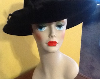 Vintage Black Wide Brim Floppy Hat Robin Of New York Imported Made In Great Britain Fedora Floppy