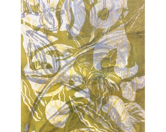 Wood Block Print - Botanical Six OOAK by Marti Schmidt 12x15 - Fine Art, Floral, Coastal, Tropical