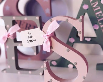 Handpainted Wooden Letter, Freestanding Decorative Name, Personalised Childrens Gift, New Baby, Baby Shower Gifts, Kids Bedroom Decor