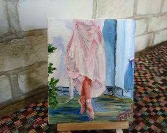 Ballerina Original Mini Oil Painting / Magnet Pointe Shoes Small Decor miniature Dance fine art romantic gift painting