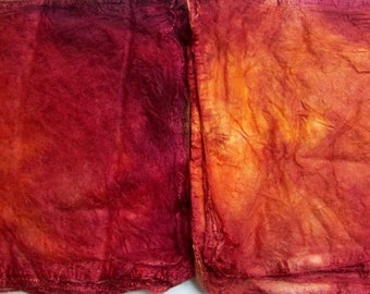 Hand Dyed Silk Fiber Mawata Silk Hankies for Spinning or Knitting -- Silken Sunset (10grams)