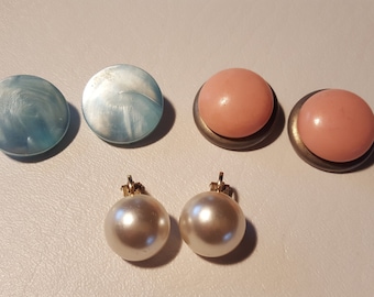 Vintage Earrings - 3 Pairs Button Clip On