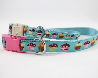 cup cake dog collar, blue collar, cup cakes, light blue collar, pet accessory, pet gifts, dog gifts, Bozies Bags, dog accessories