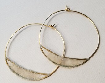 Paper Bridge Hoops, Large : Sterling Silver or Brass with Handmade Paper Windows
