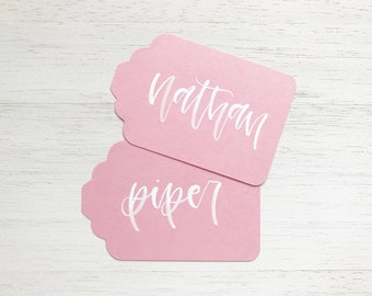 Blossom Handwritten Gift Tags with White Ink Writing for Wedding or Event // Modern Calligraphy Favors, Pink Handwritten Tags, Bridal Shower