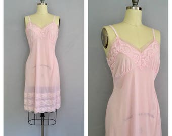 Spun Sugar slip | 1960s pink lace slip | 60s nylon boudoir lingerie | s - m