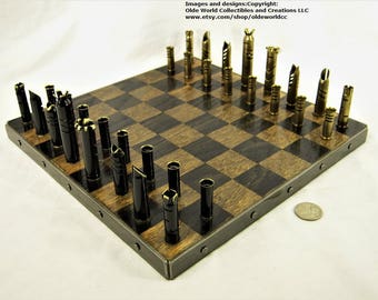 Mixed Caliber Bullet Shell chess set and Optional 11 inch steel banded wooden board #1220170047 -Free Shipping to U.S.