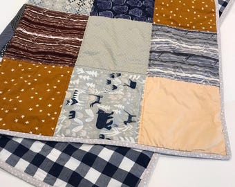 Baby blanket - handmade patchwork quilt - toddler quilt for boy - gender neutral quilt - woodland quilt - buffalo check nursery - baby gift