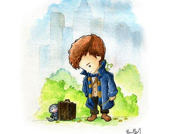 Newt Scamander Fantastic Beasts Fan Art Watercolor Print