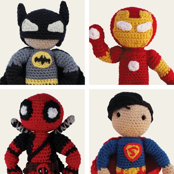 Heroes: Batman, Superman, Iron Man & Deadpool. Amigurumi Pattern PDF.