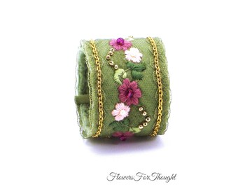 Embroidered Cuff, Textile Bracelet, Fiber Art Wristband