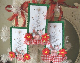 Christmas paper ornaments Vintage christmas card decor tree tags embellished tag ornament glittered party favor tags hostess gifts