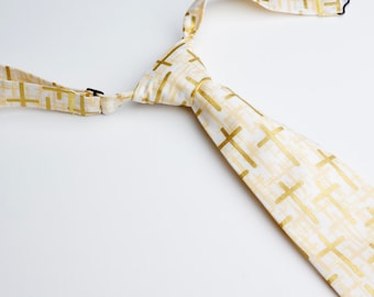 Ivory with Gold Cross Neck Tie With Adjustable Strap