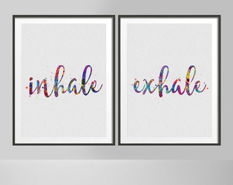 Inhale Exhale Watercolor Print Couple Print Set Modern Home Decor Ohm Relaxation Room Bedroom Decor Wedding Gift Home Decor Wall Art-385