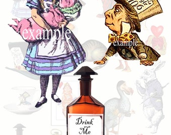 Alice In Wonderland Bits & Pieces Digital Collage Sheet 1 - 17 Images